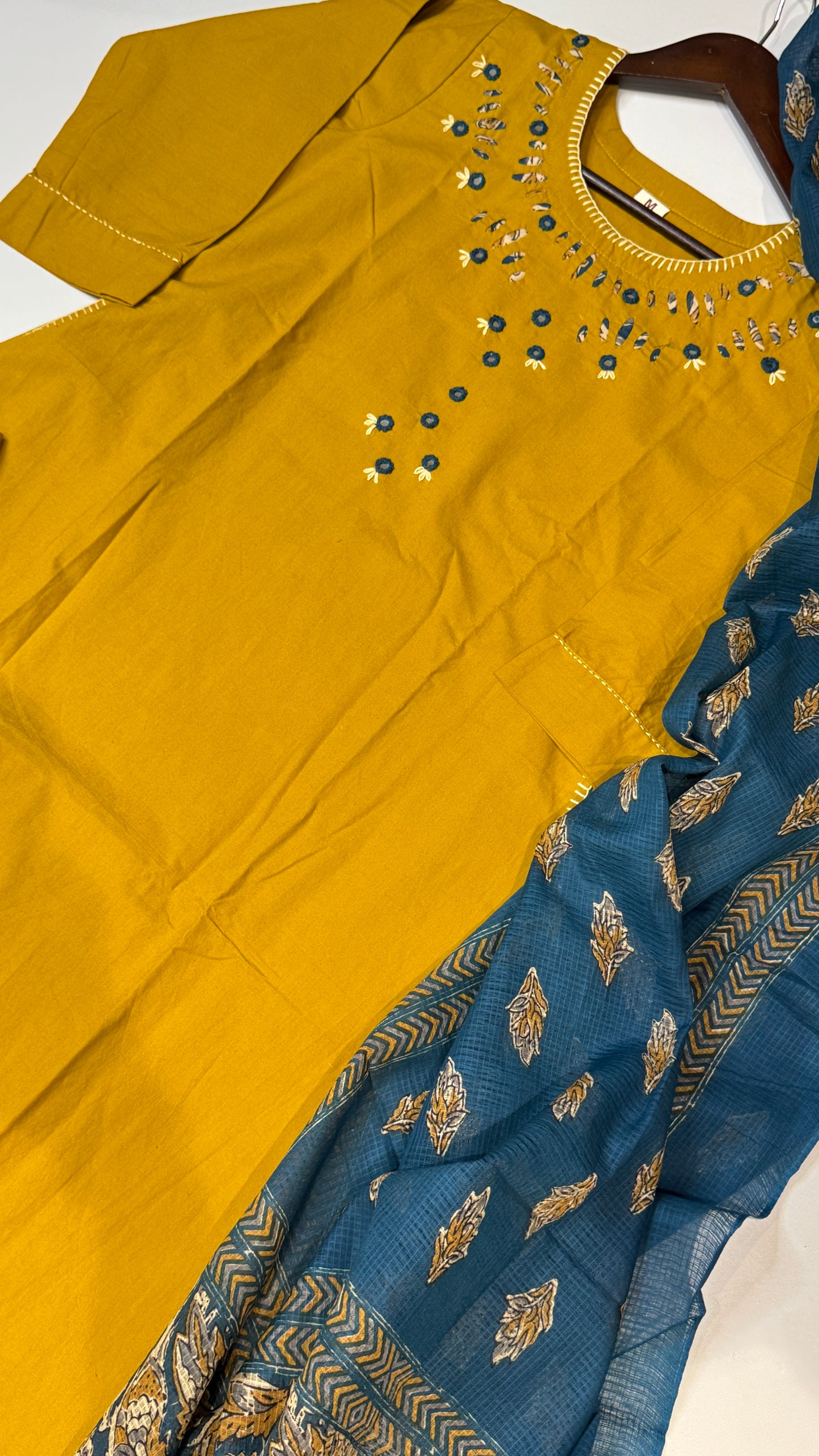 Musturd Dhabu Cotton 3 piece Suit