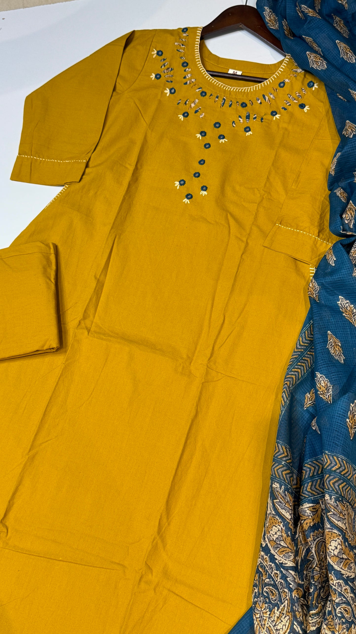 Musturd Dhabu Cotton 3 piece Suit