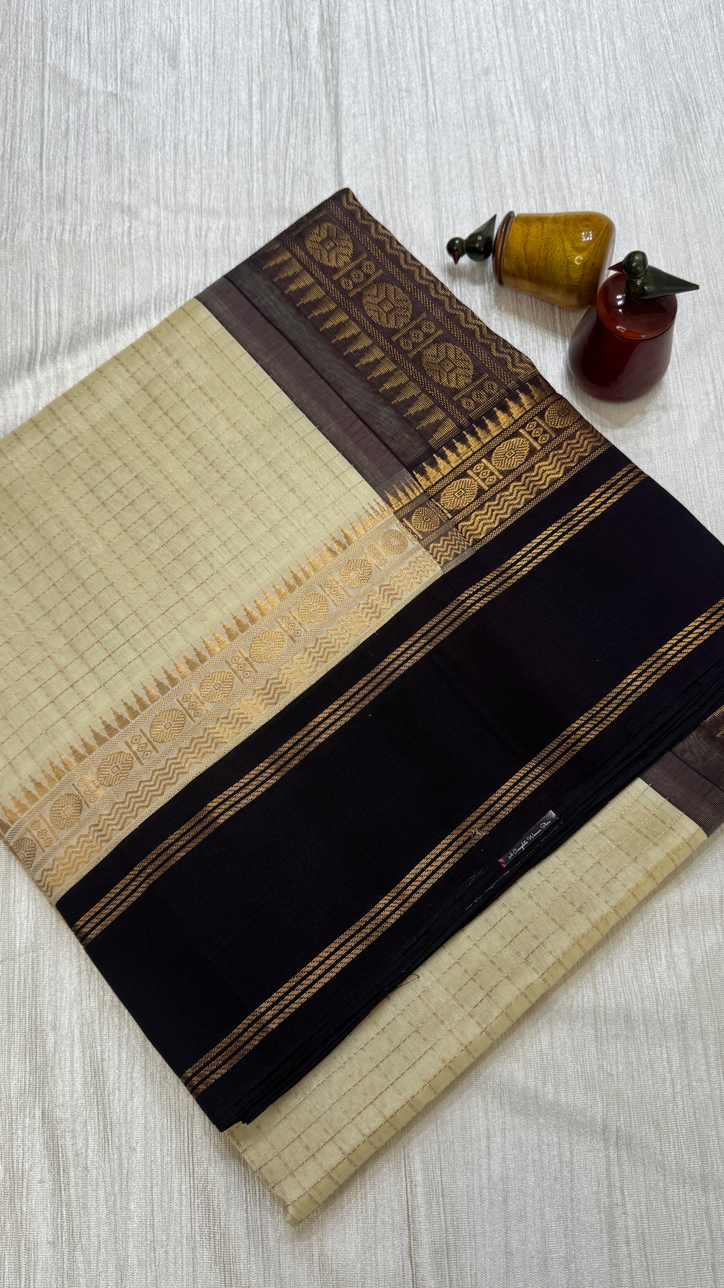 Zari Checks Pure Silk Cotton Saree with Korvai Border
