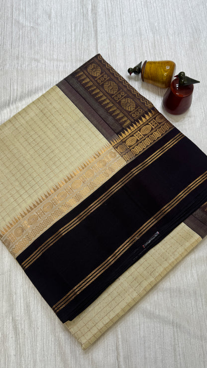 Zari Checks Pure Silk Cotton Saree with Korvai Border