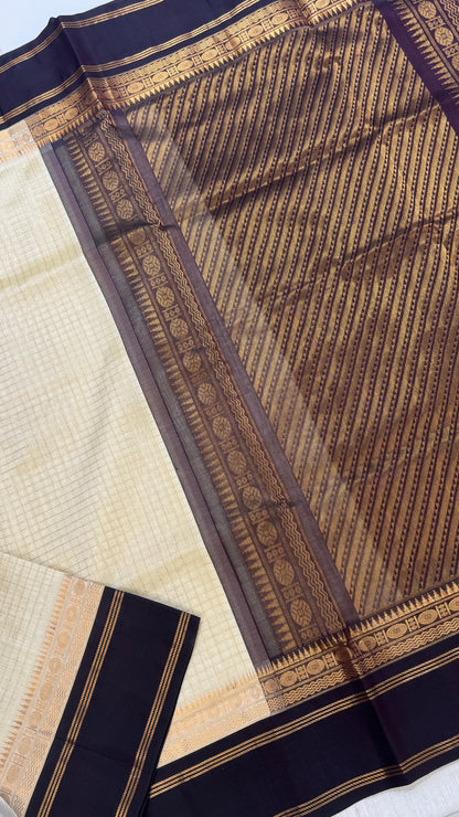 Zari Checks Pure Silk Cotton Saree with Korvai Border