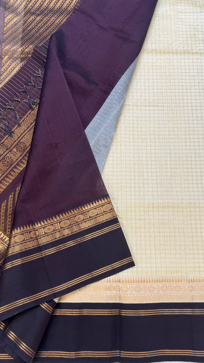 Zari Checks Pure Silk Cotton Saree with Korvai Border