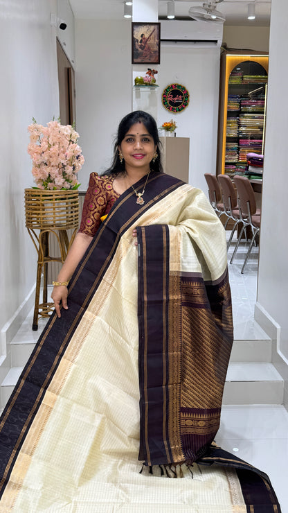 Zari Checks Pure Silk Cotton Saree with Korvai Border