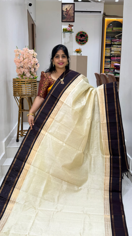 Zari Checks Pure Silk Cotton Saree with Korvai Border
