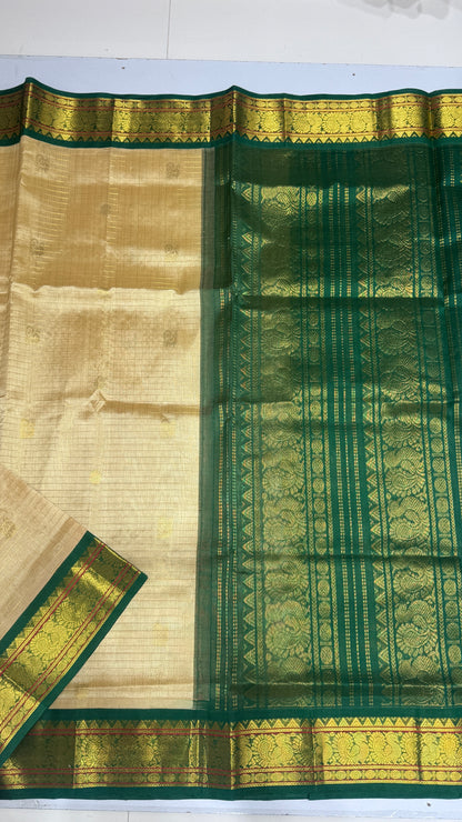 Zari Checks Pure Silk Cotton Saree with Korvai Border