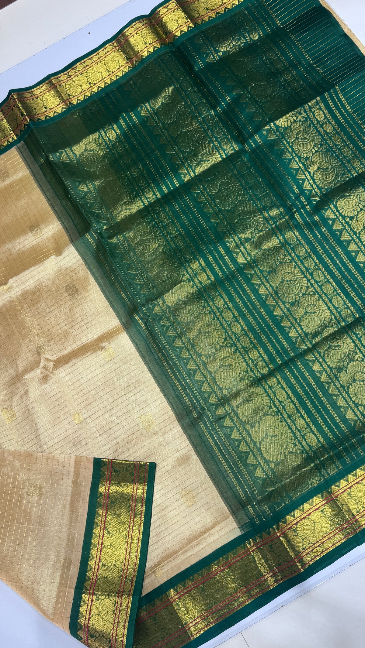 Zari Checks Pure Silk Cotton Saree with Korvai Border