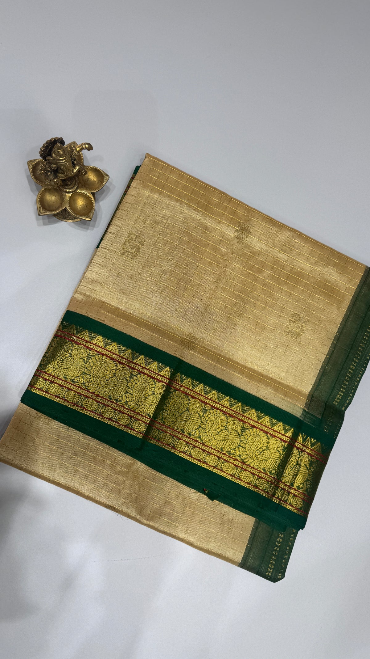 Zari Checks Pure Silk Cotton Saree with Korvai Border