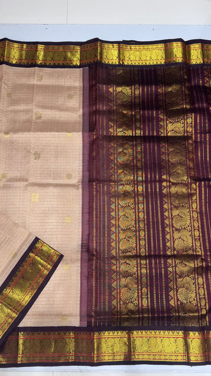 Zari Checks Pure Silk Cotton Saree with Korvai Border