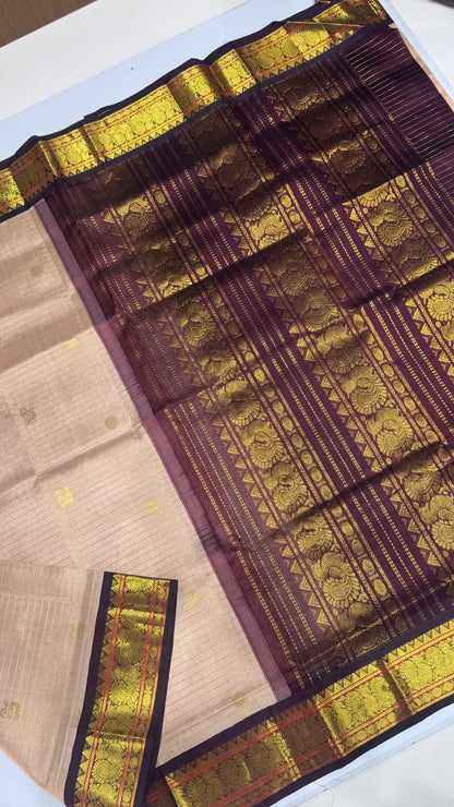 Zari Checks Pure Silk Cotton Saree with Korvai Border