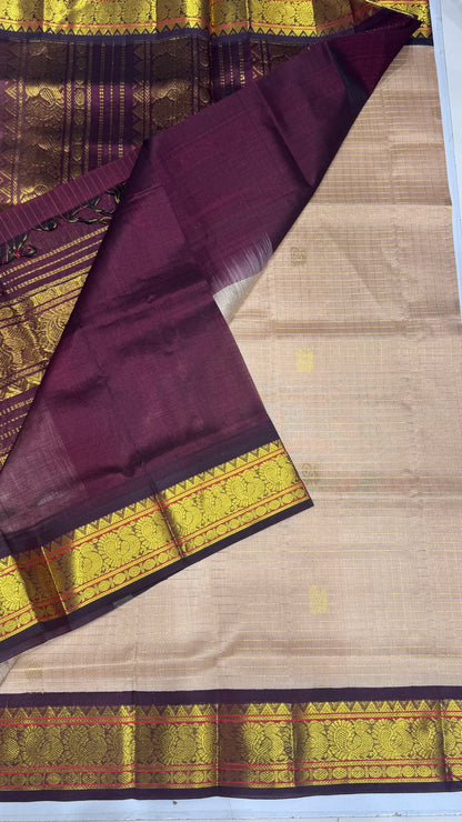 Zari Checks Pure Silk Cotton Saree with Korvai Border