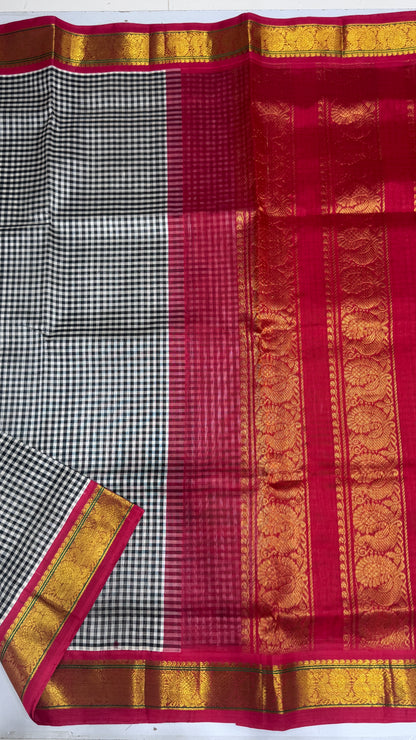 Checks Pure Silk Cotton with Korvai Border