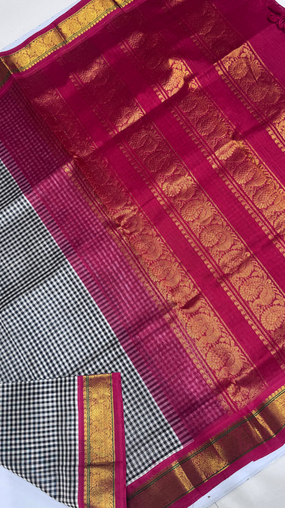 Checks Pure Silk Cotton with Korvai Border