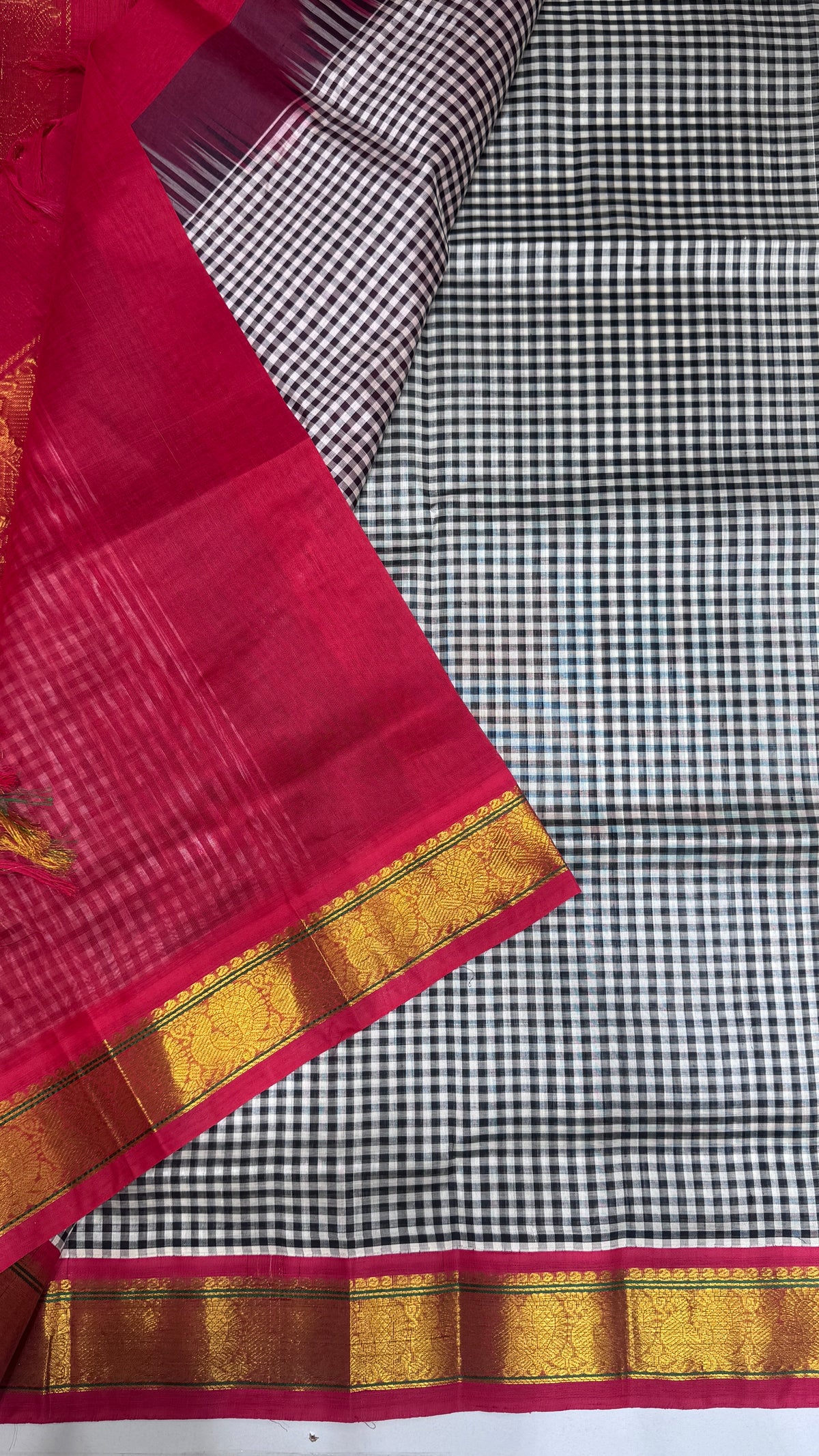 Checks Pure Silk Cotton with Korvai Border