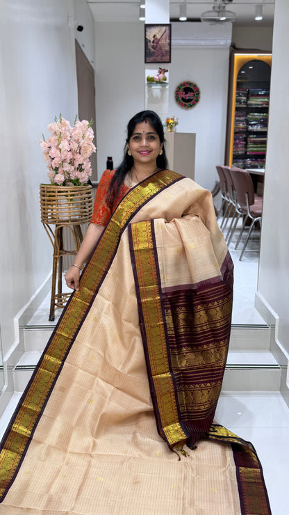 Zari Checks Pure Silk Cotton Saree with Korvai Border