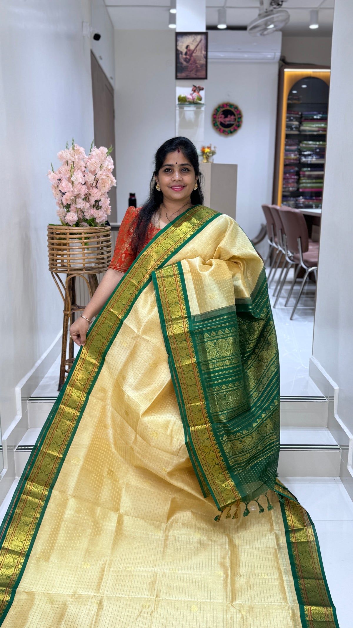 Zari Checks Pure Silk Cotton Saree with Korvai Border