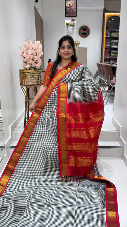 Checks Pure Silk Cotton with Korvai Border