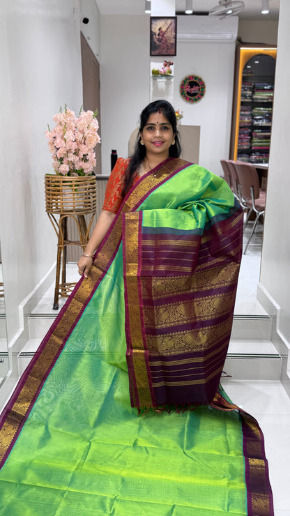 Plain Pure Silk Cotton Saree with Korvai Border