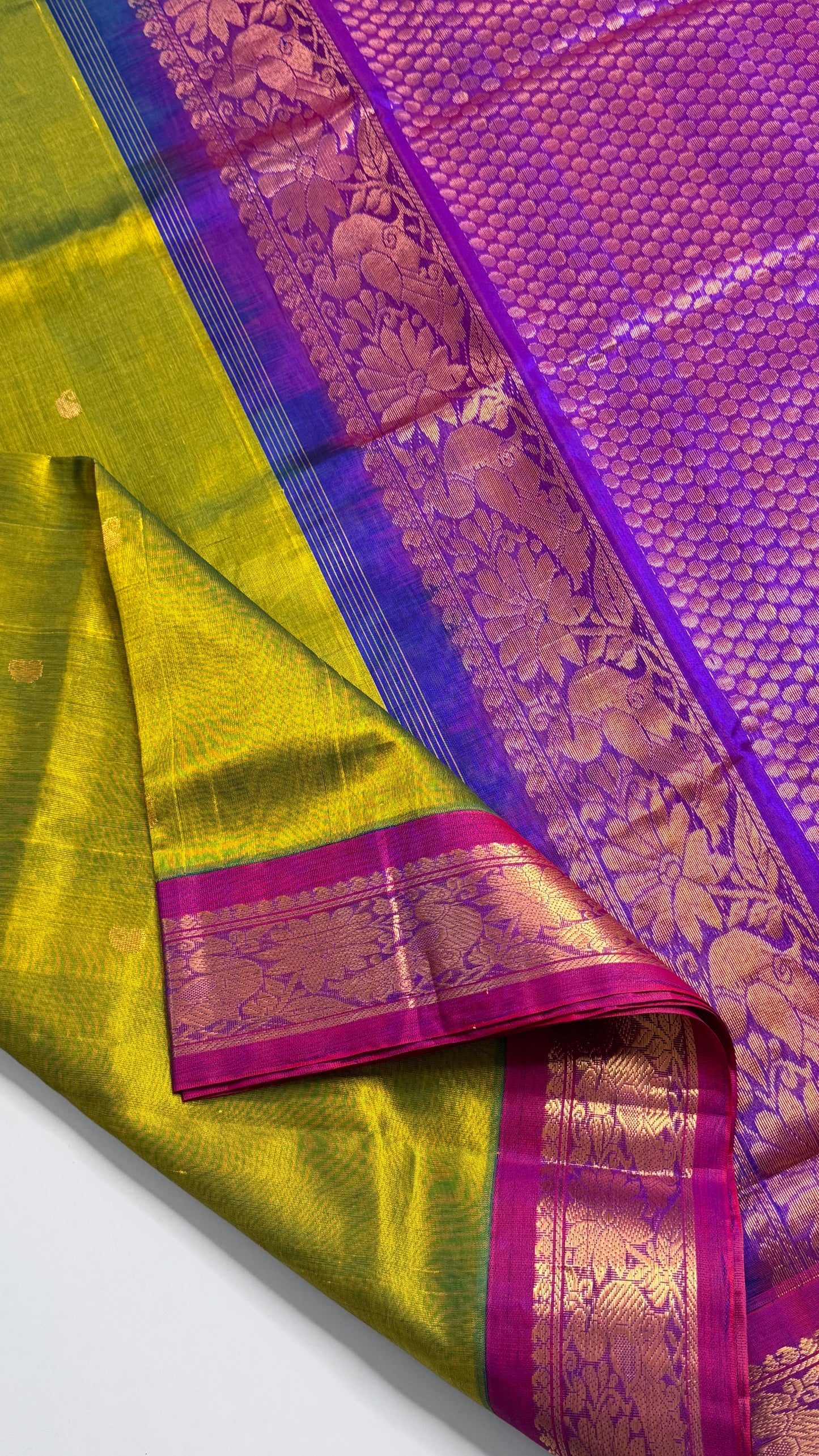 Buttas Pure Silk Cotton Saree with Korvai Borders