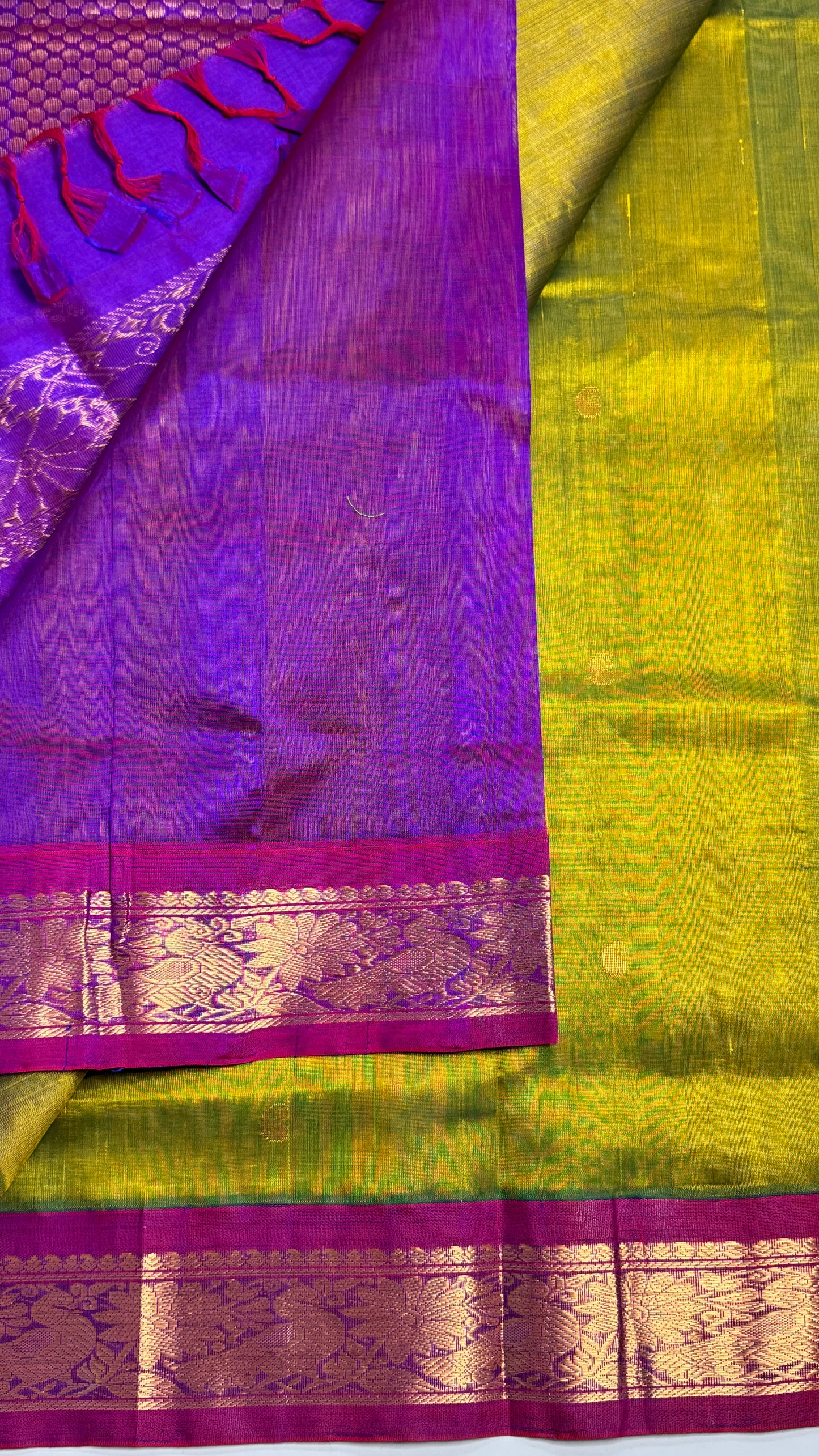 Buttas Pure Silk Cotton Saree with Korvai Borders