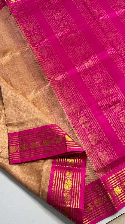 Zari Lines Pure Silk Cotton Saree with Korvai Border