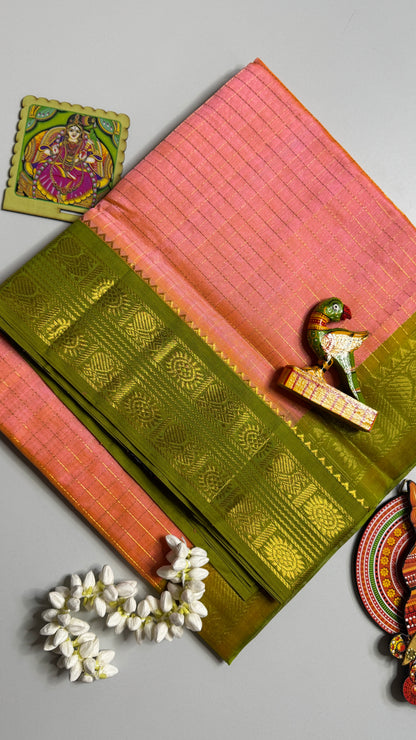 Zari Checks Pure Silk Cotton Saree with Korvai Border
