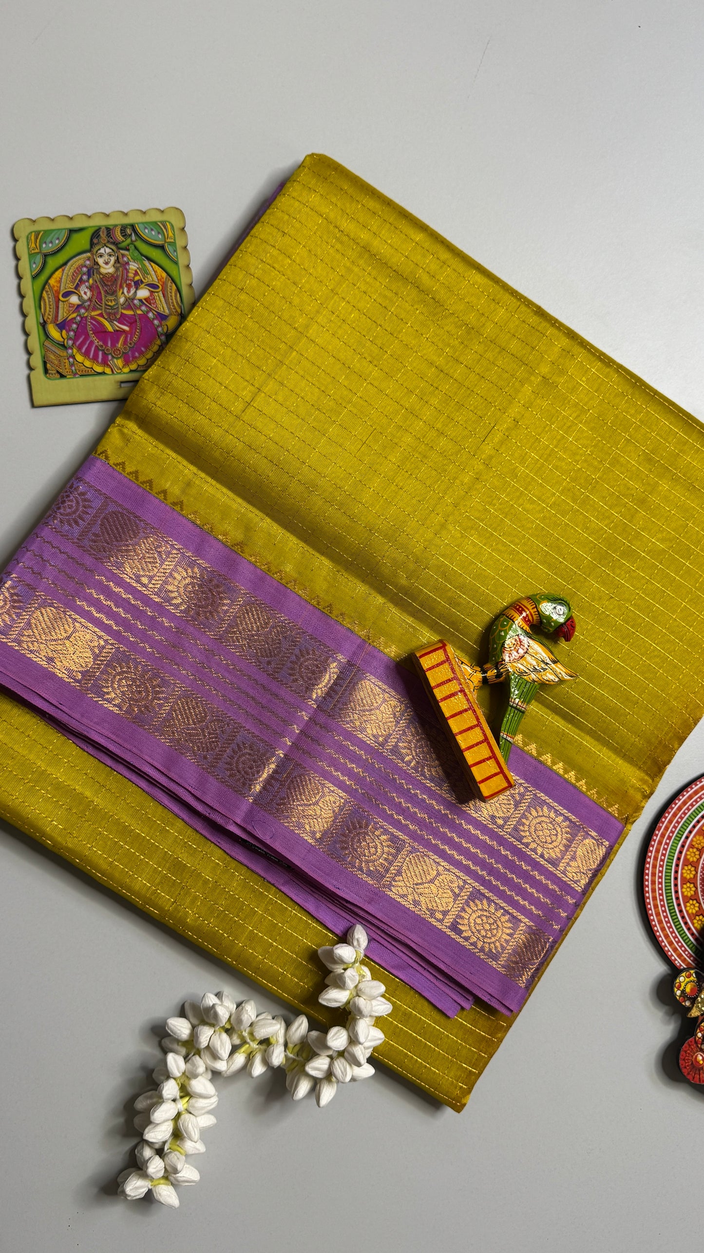 Zari Checks Pure Silk Cotton Saree with Korvai Border
