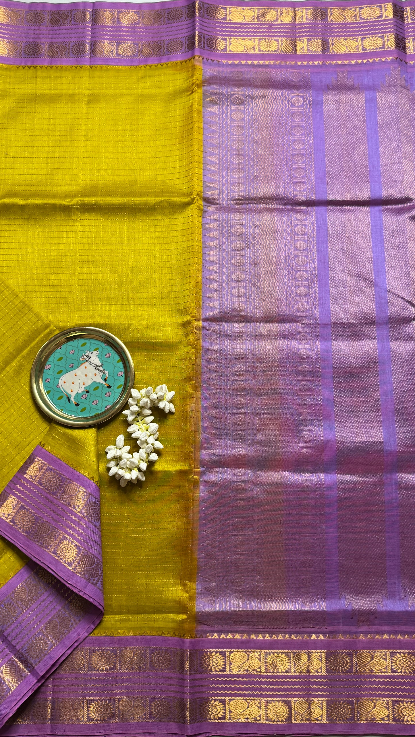 Zari Checks Pure Silk Cotton Saree with Korvai Border