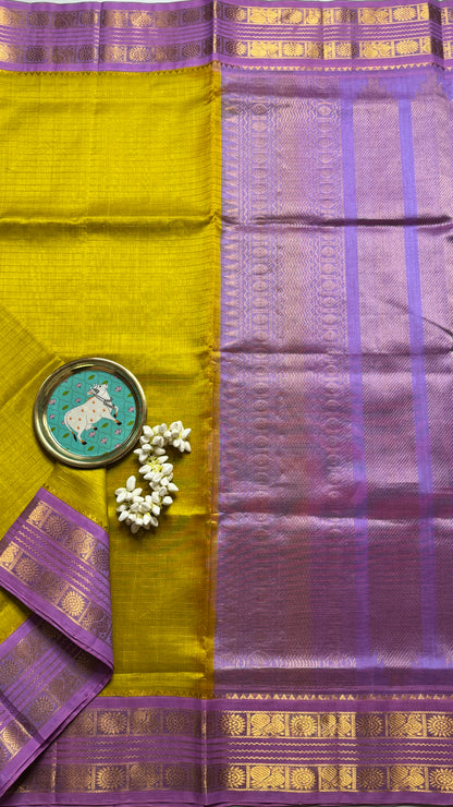 Zari Checks Pure Silk Cotton Saree with Korvai Border