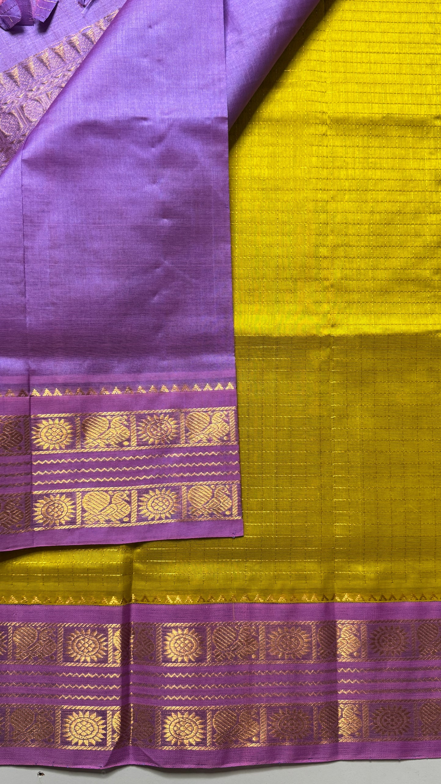 Zari Checks Pure Silk Cotton Saree with Korvai Border