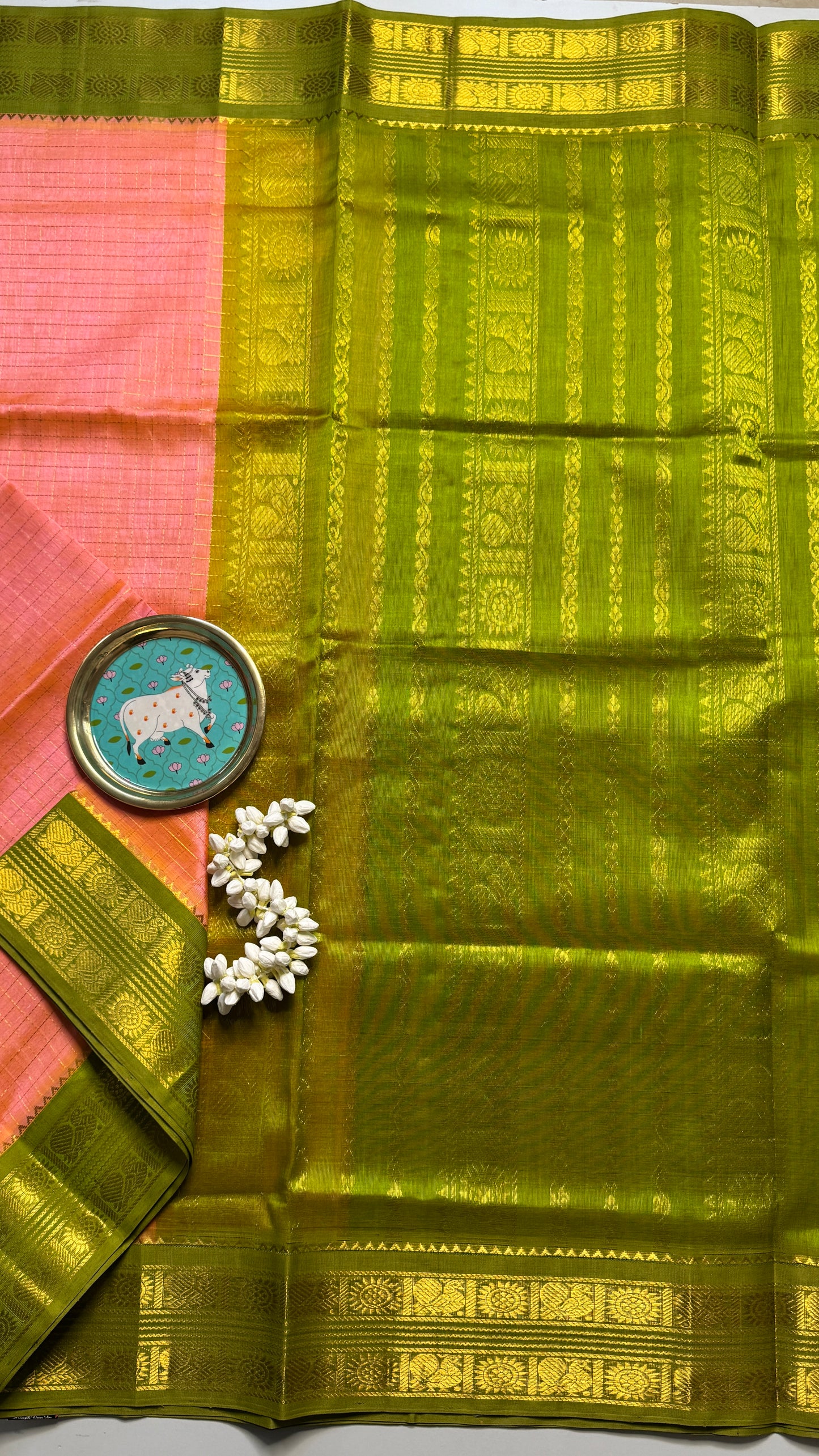 Zari Checks Pure Silk Cotton Saree with Korvai Border