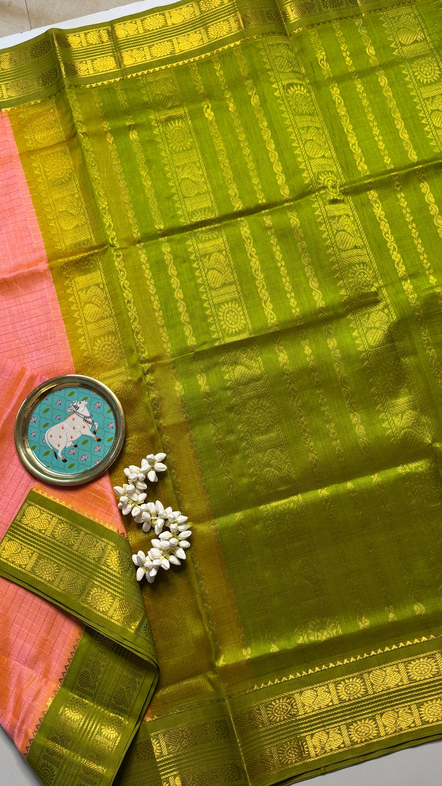 Zari Checks Pure Silk Cotton Saree with Korvai Border