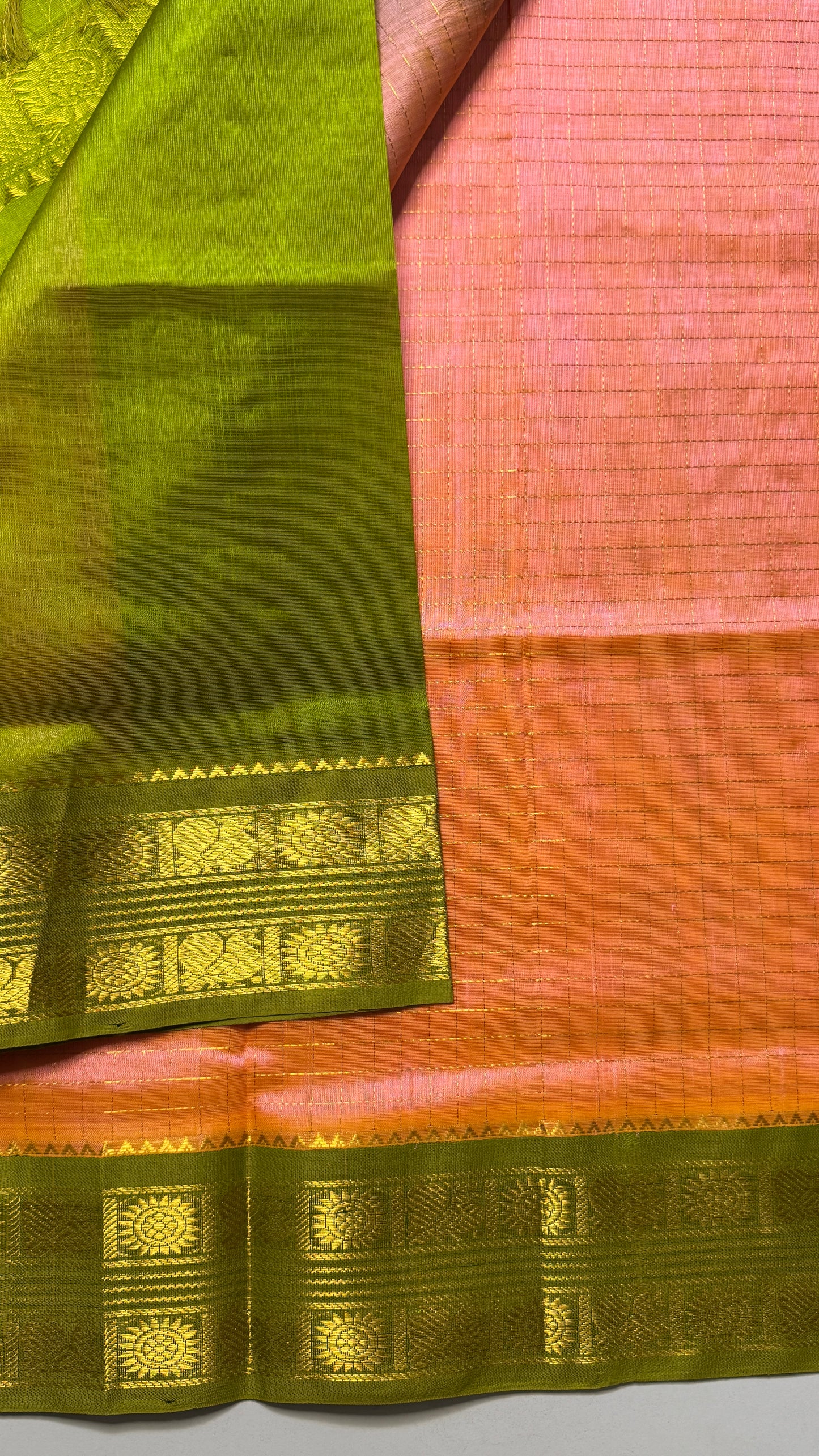 Zari Checks Pure Silk Cotton Saree with Korvai Border