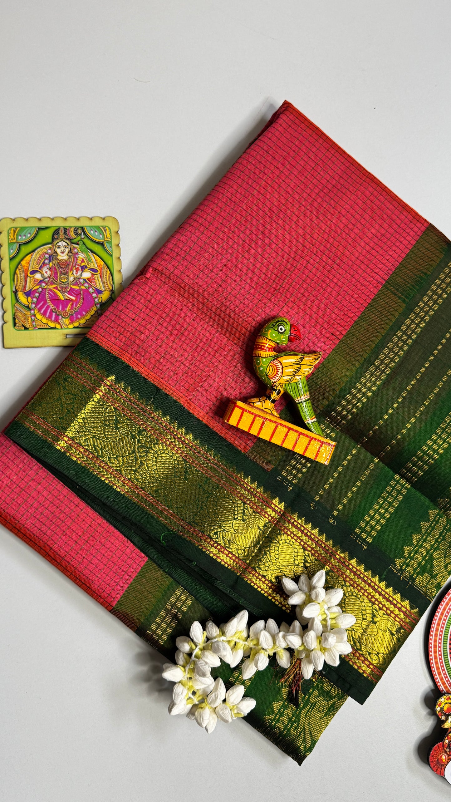 Thread Checks Pure Silk Cotton Saree with Korvai Border