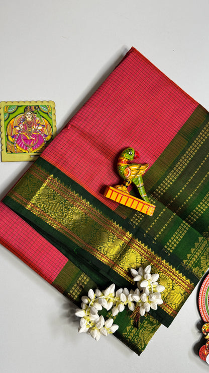 Thread Checks Pure Silk Cotton Saree with Korvai Border