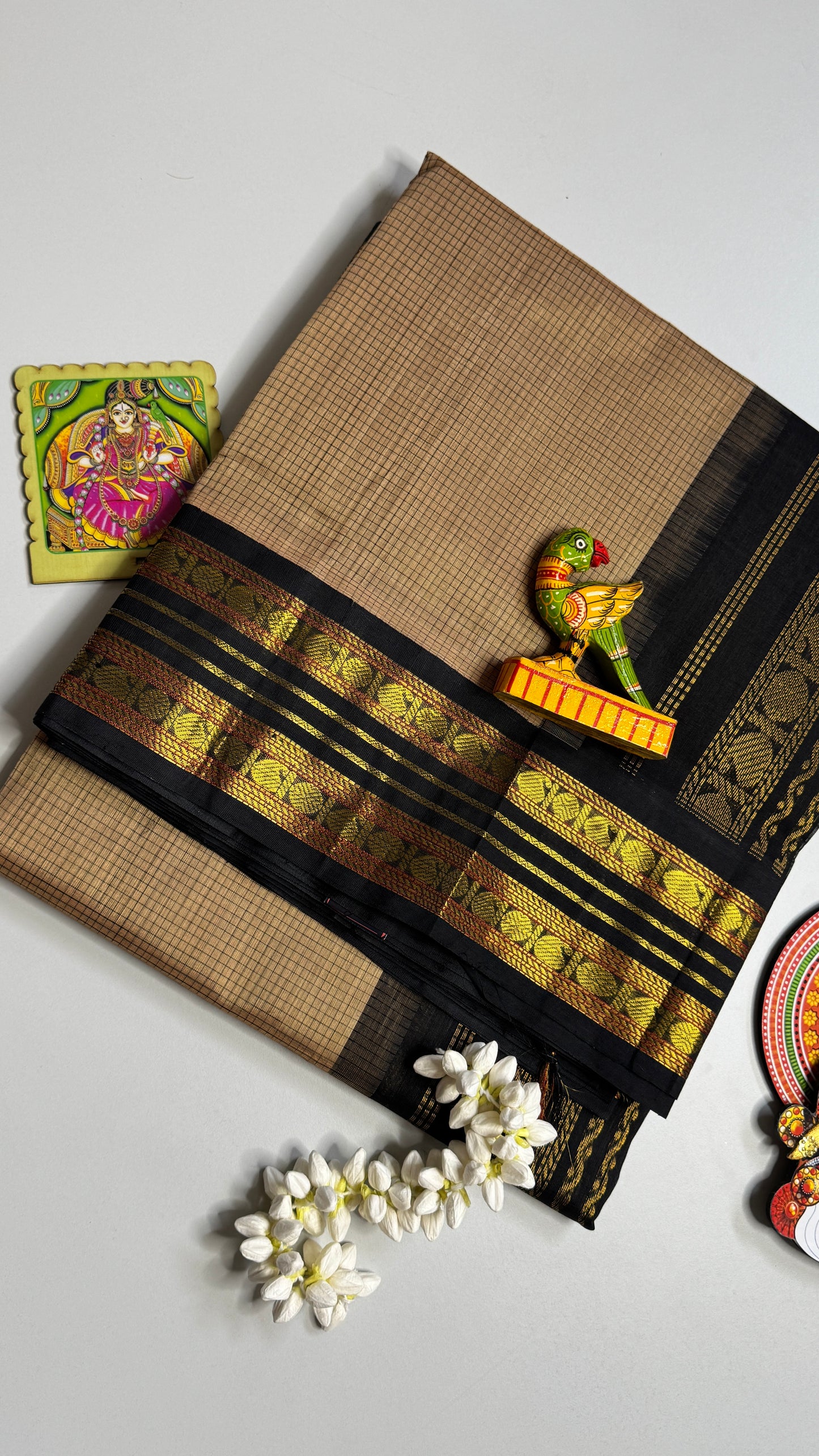 Thread Checks Pure Silk Cotton Saree with Korvai Border