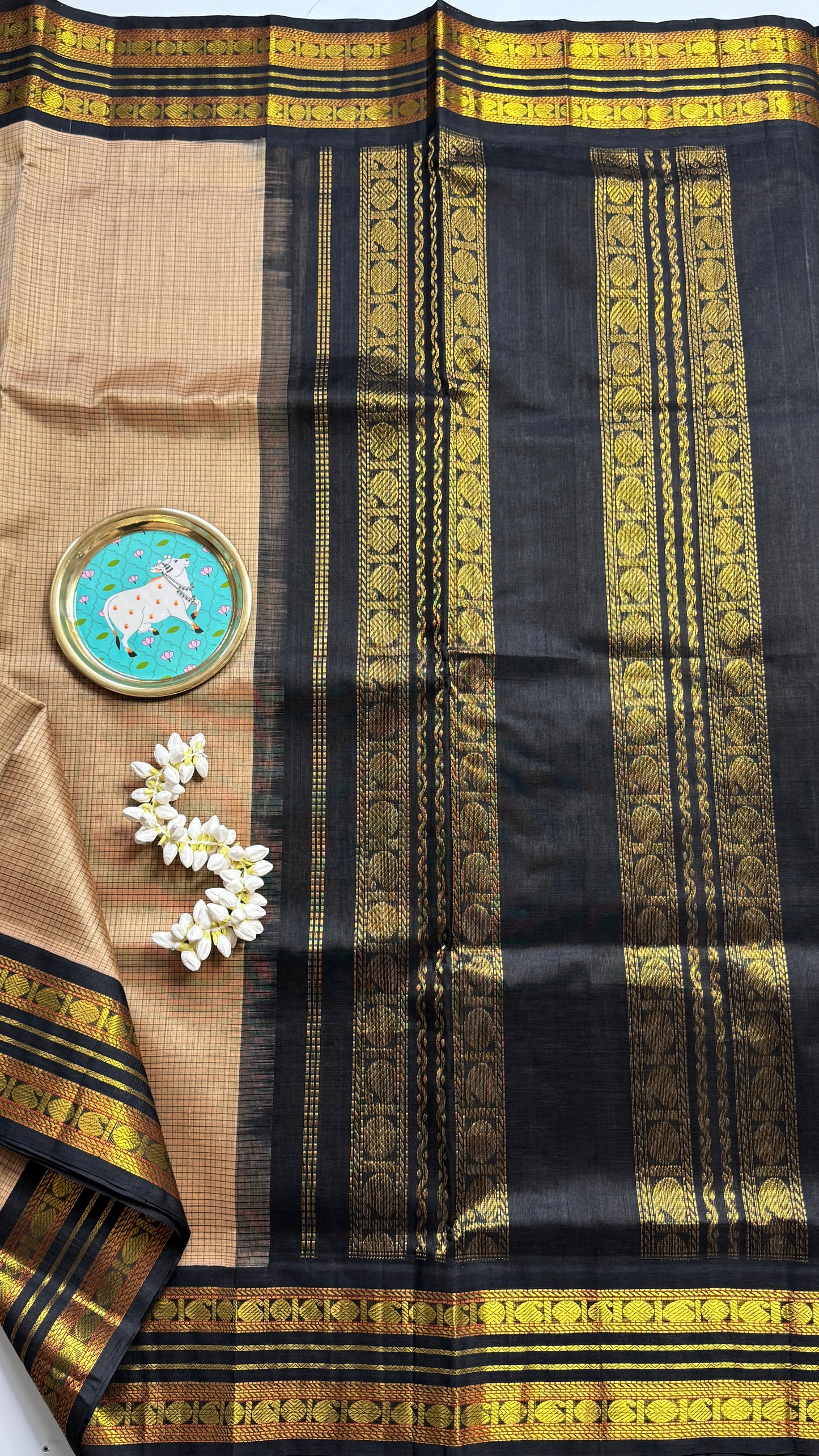 Thread Checks Pure Silk Cotton Saree with Korvai Border