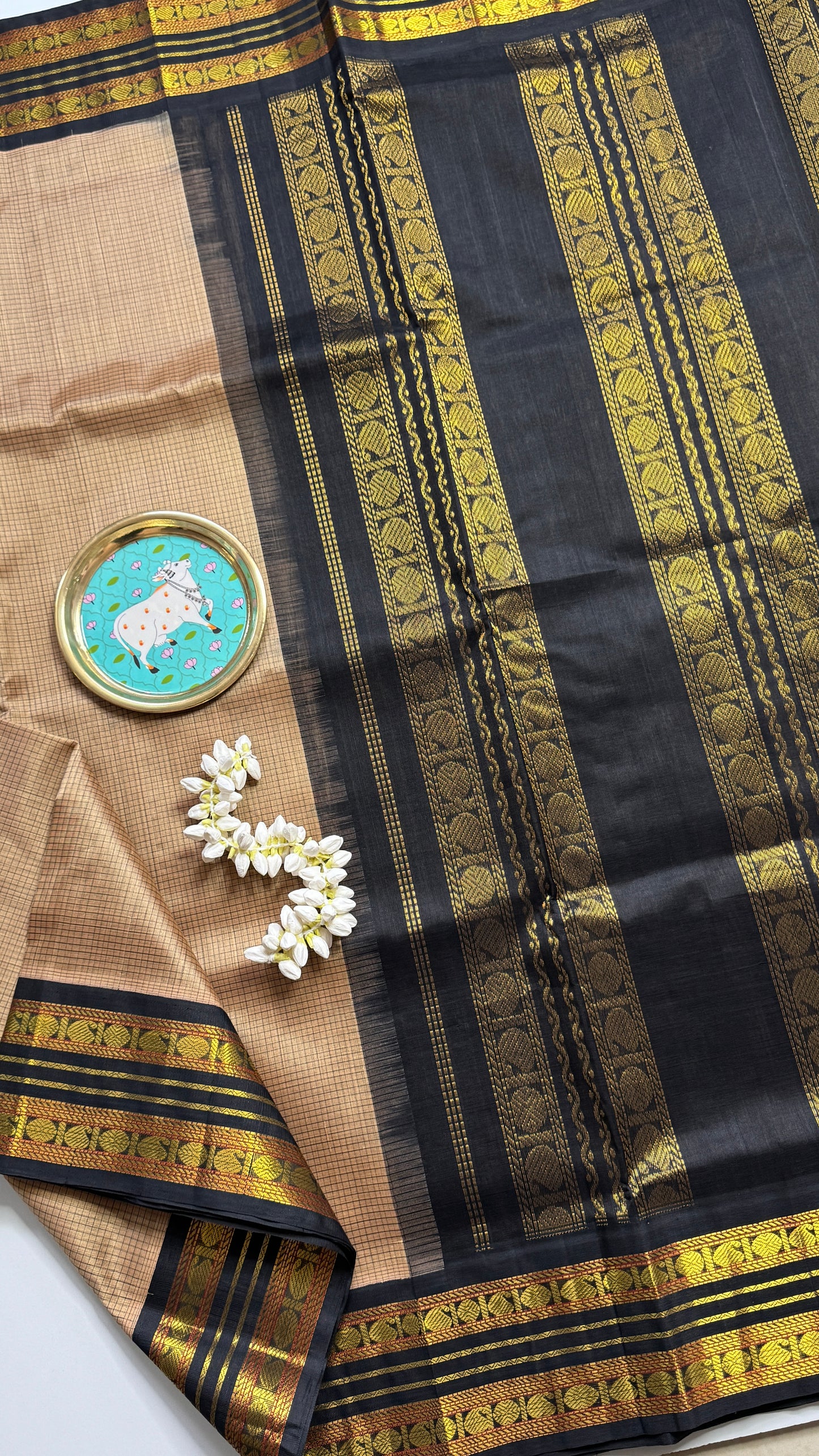 Thread Checks Pure Silk Cotton Saree with Korvai Border