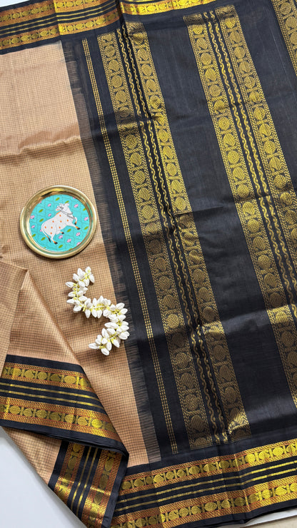 Thread Checks Pure Silk Cotton Saree with Korvai Border
