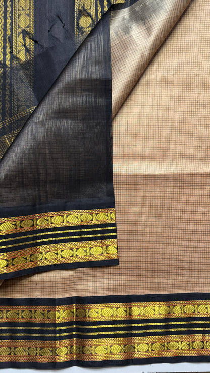 Thread Checks Pure Silk Cotton Saree with Korvai Border