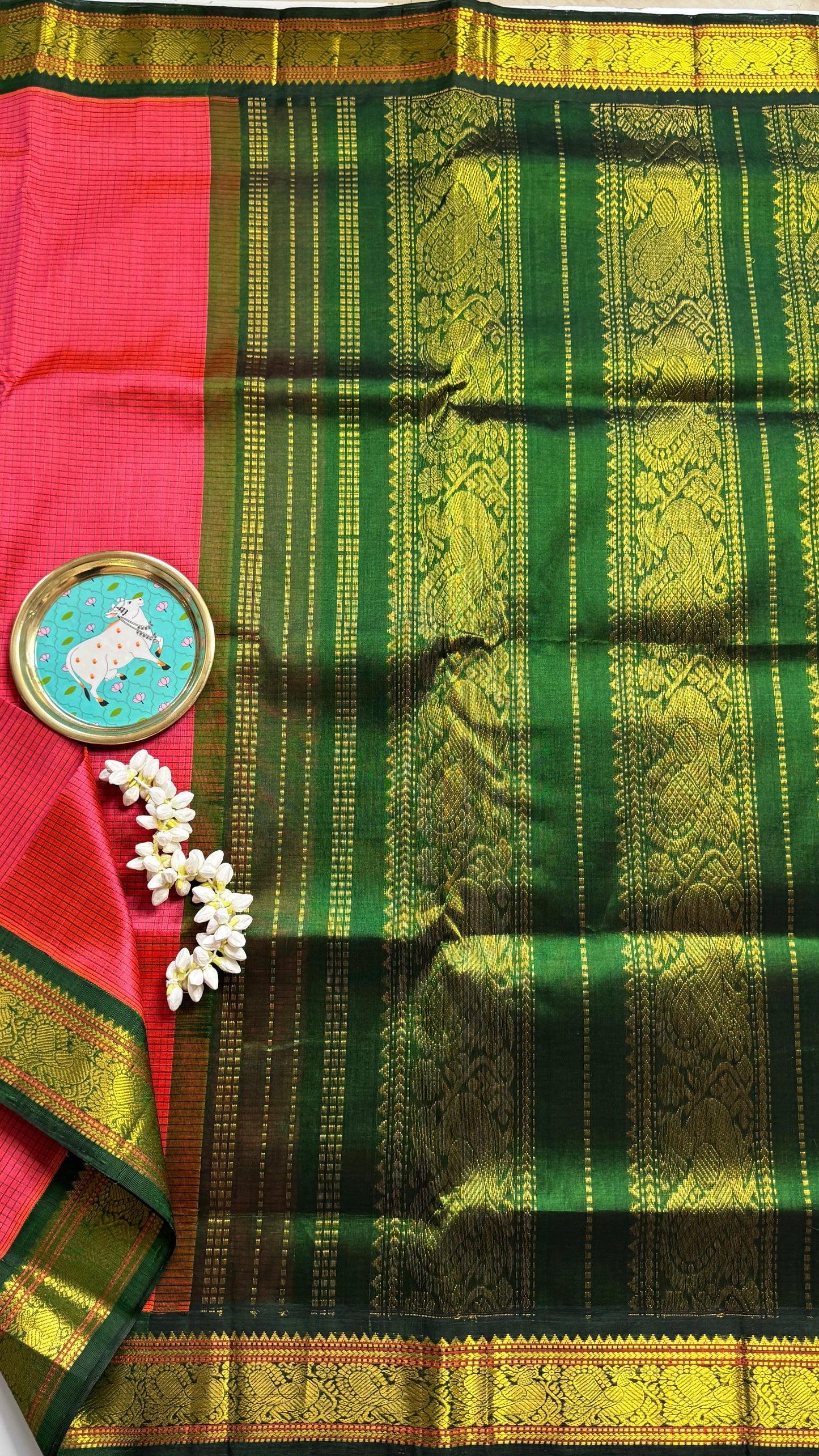 Thread Checks Pure Silk Cotton Saree with Korvai Border
