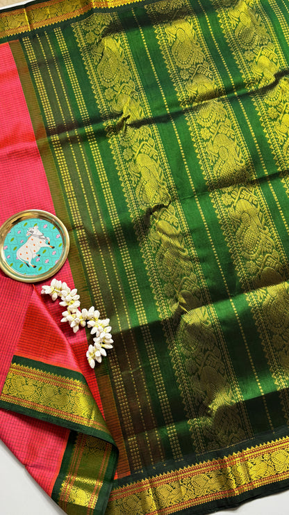 Thread Checks Pure Silk Cotton Saree with Korvai Border