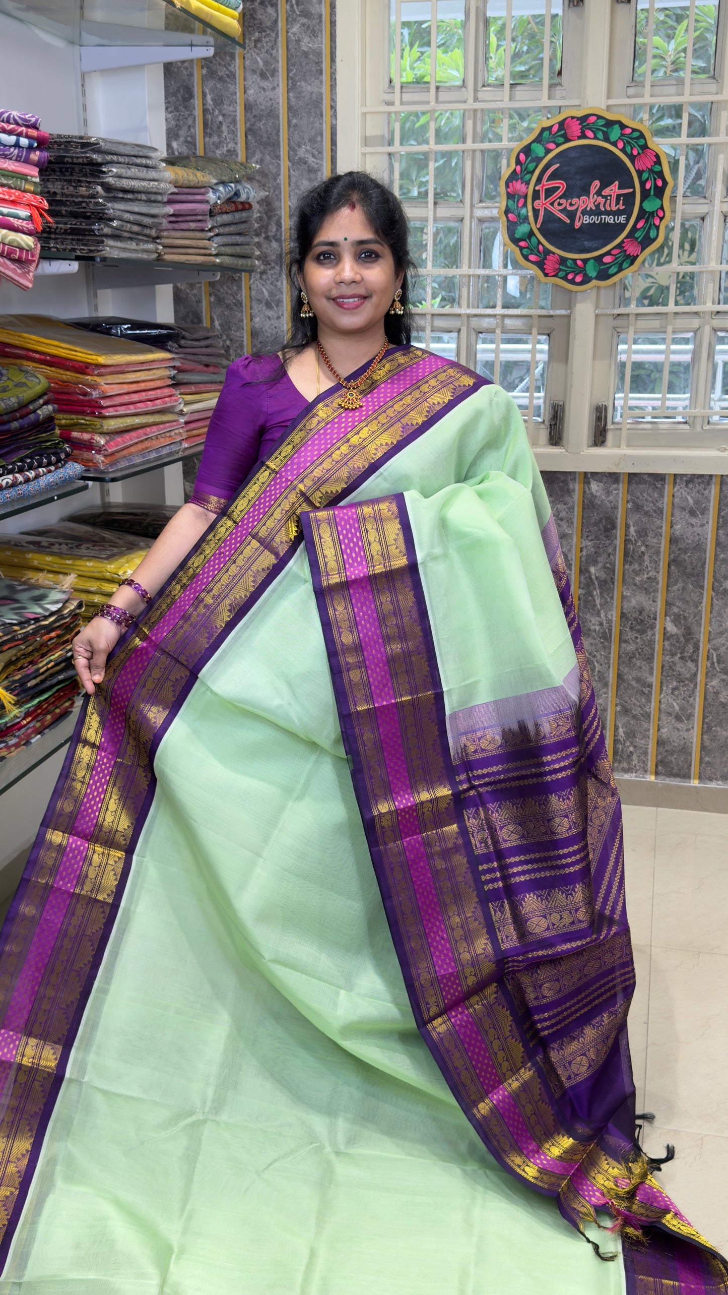 Pure Silk Cotton Saree with Korvai Borders