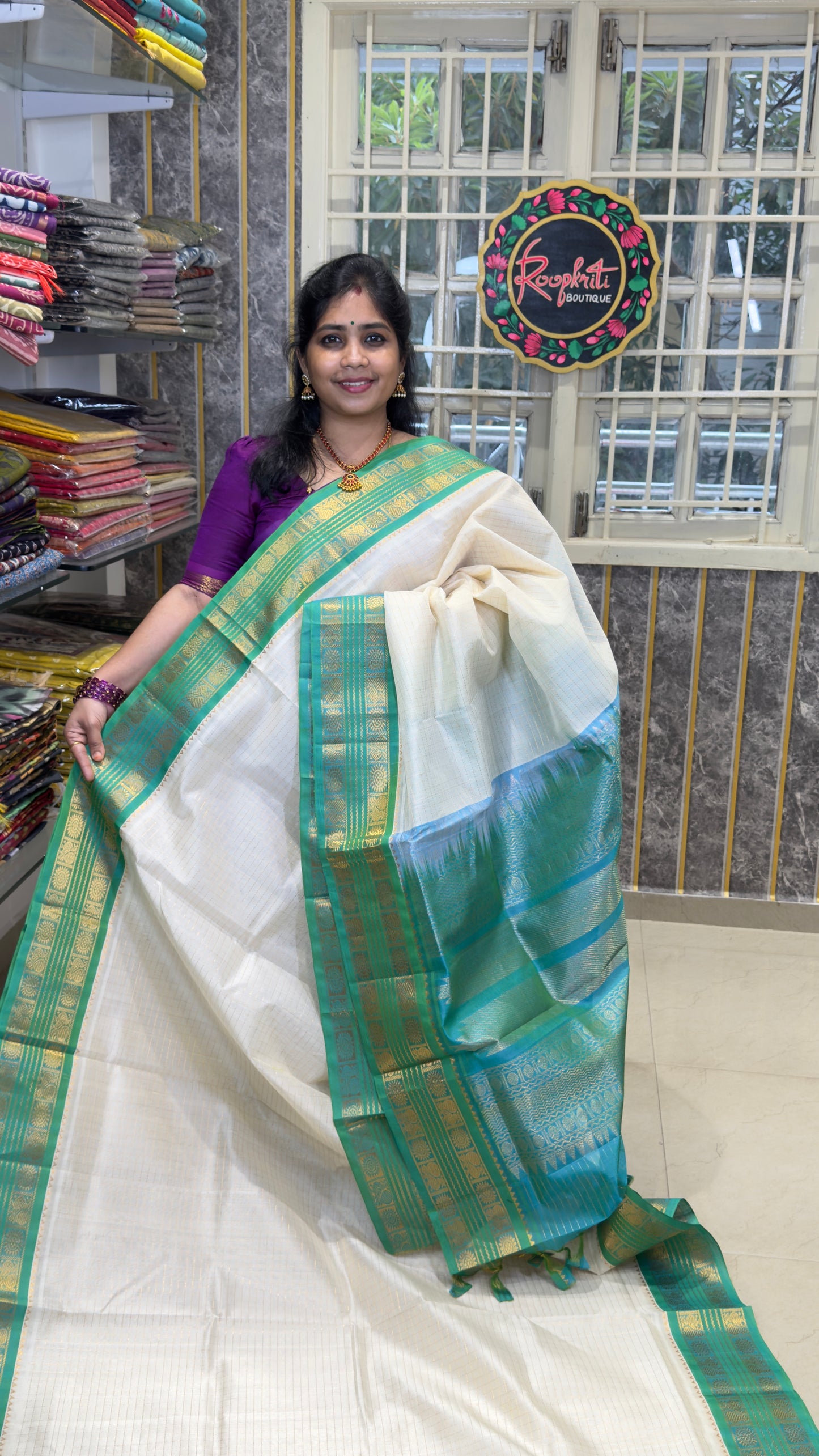 Pure Silk Cotton Saree with Korvai Borders