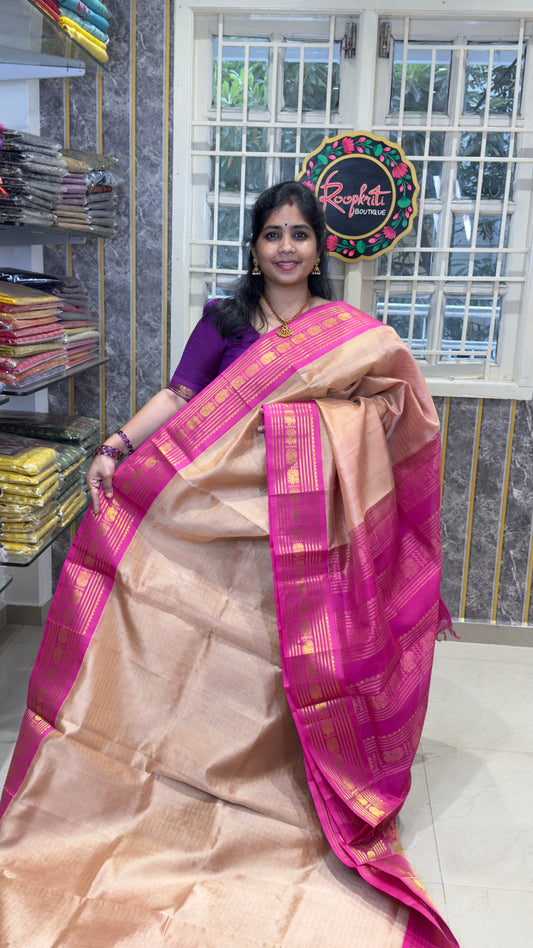 Zari Lines Pure Silk Cotton Saree with Korvai Border
