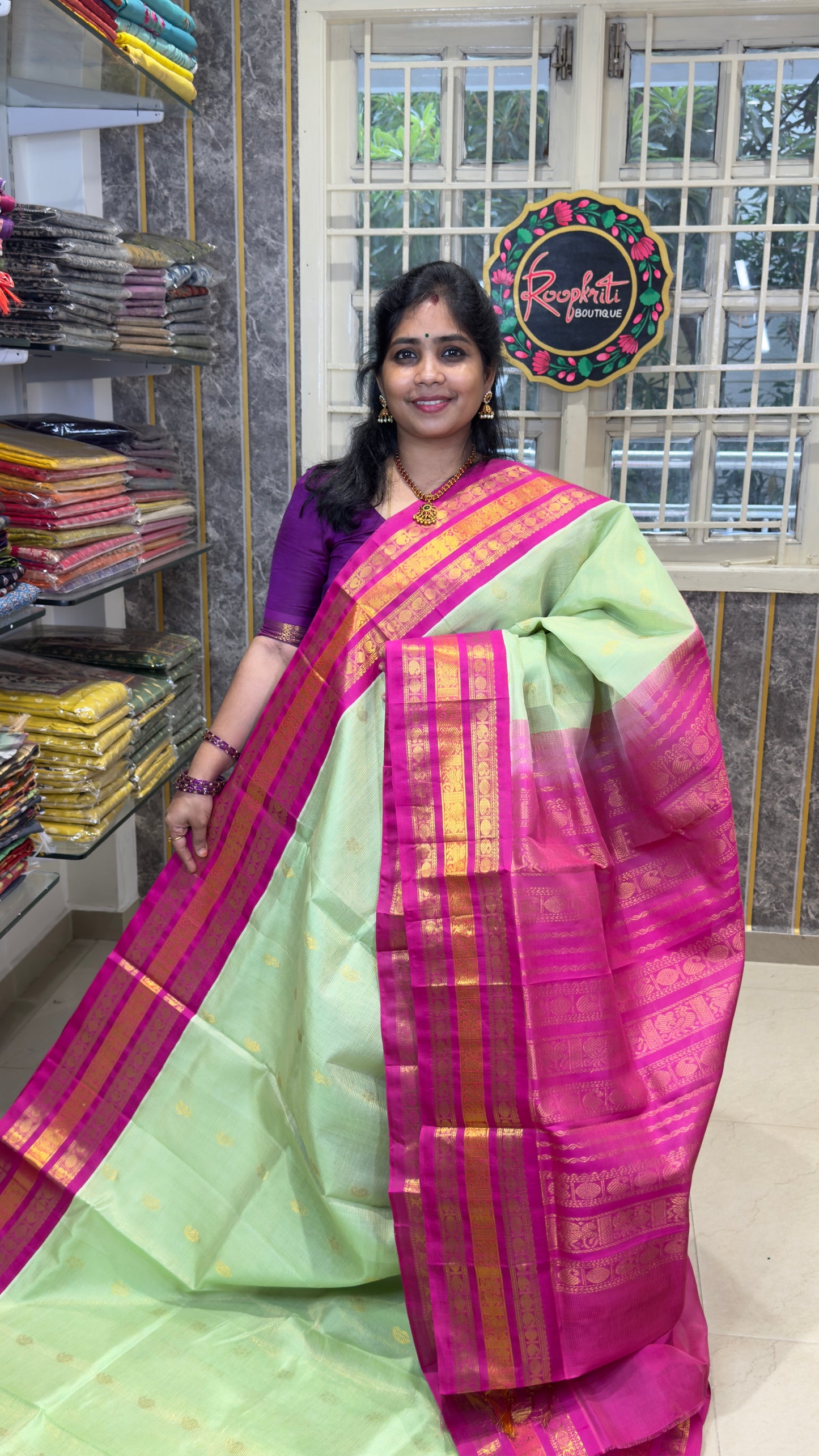 Pure Silk Cotton Saree with Korvai Borders