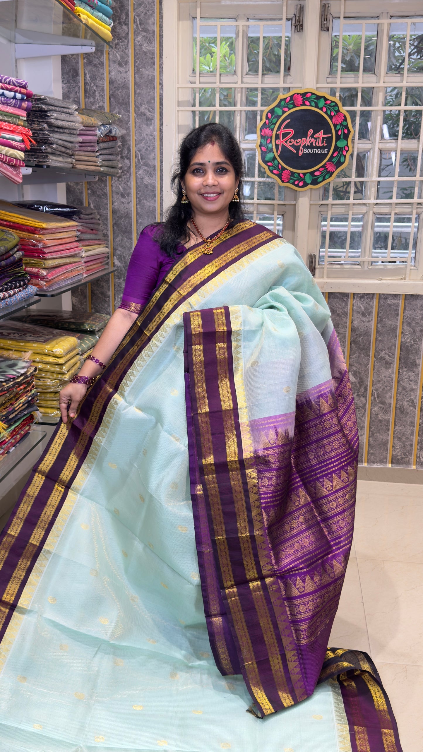 Pure Silk Cotton Saree with Korvai Borders