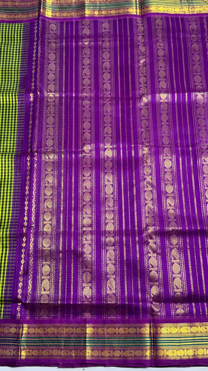 Green & Black Checks Pure Silk Cotton with Korvai Border