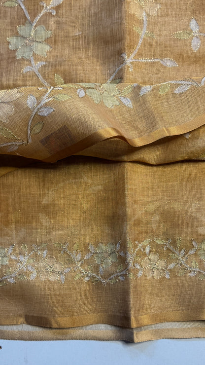 Tissue linen Saree with Pitta Work Embroidery Saree