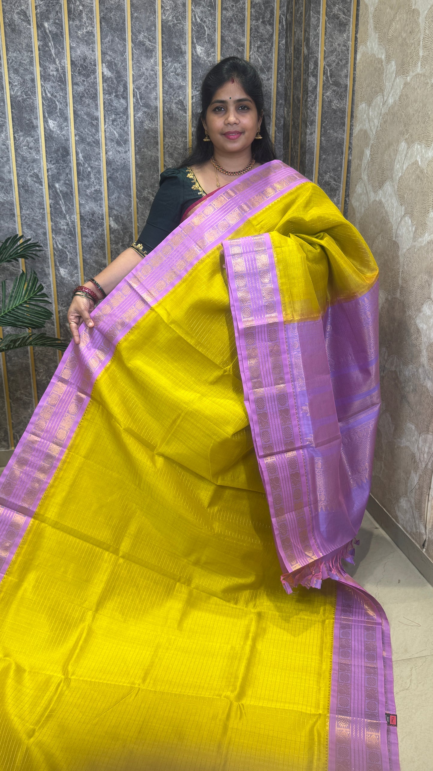 Zari Checks Pure Silk Cotton Saree with Korvai Border