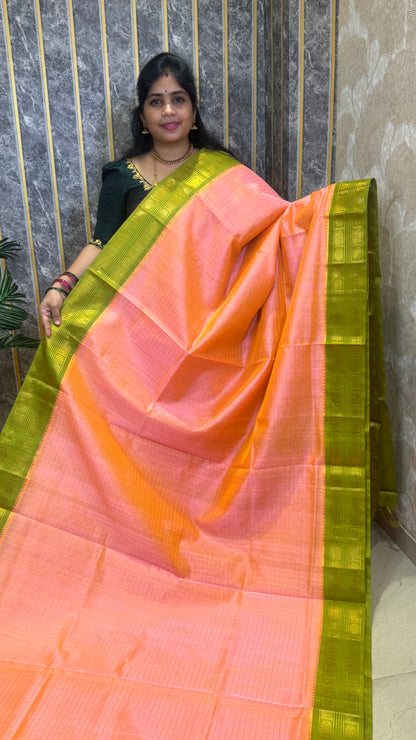 Zari Checks Pure Silk Cotton Saree with Korvai Border